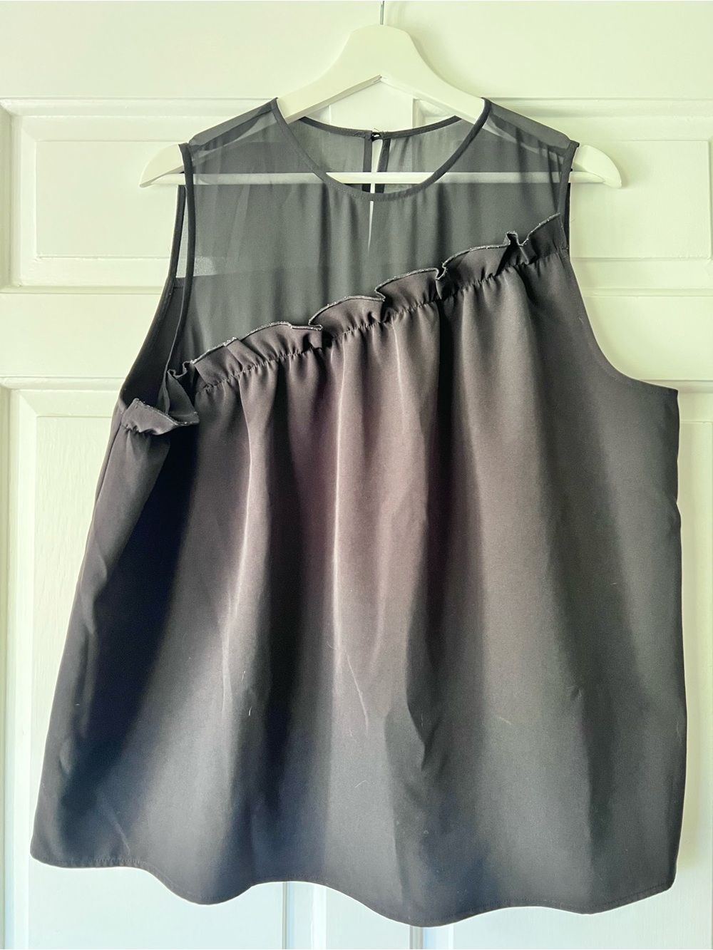 Halogen Black Sleeveless Sheer-Yoke Blouse XL Petite